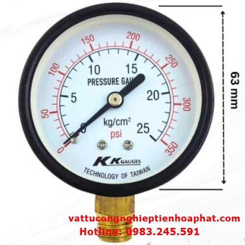 Đồng Hồ Đo Áp Suất Hơi Mặt 63 mm Hiệu KK giá rẻ